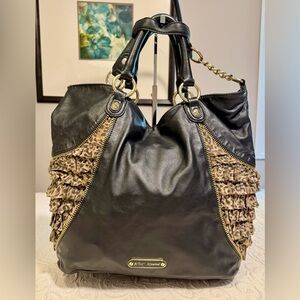 Gently Used BETSEY JOHNSON  Black Leather and Leopard Print Women's Bag